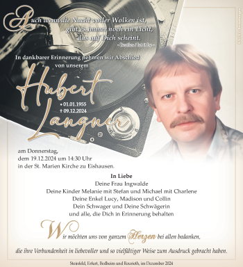 Traueranzeige von Hurbert Langer von Südthüringer Presse
