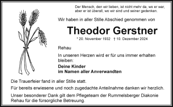 Traueranzeige von Theodor Gerstner von Frankenpost