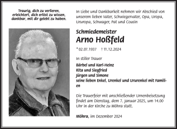 Traueranzeige von Arno Hoßfeld von Südthüringer Presse