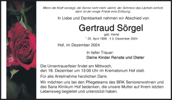 Traueranzeige von Gertraud Sörgel von Frankenpost