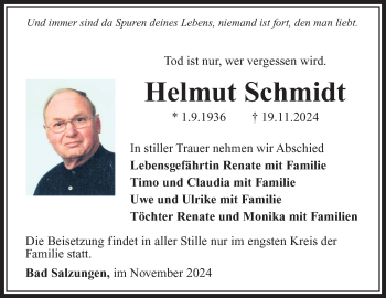 Traueranzeige von Helmut Schmidt von Südthüringer Presse