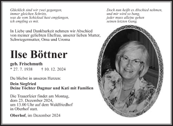 Traueranzeige von Ilse Böttner von Südthüringer Presse