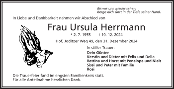 Traueranzeige von Ursula Herrmann von Frankenpost