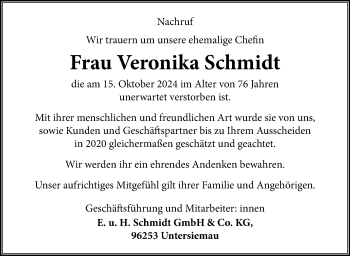 Traueranzeige von Veronika Schmidt von Neue Presse Coburg