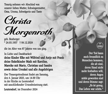 Traueranzeige von Christa Morgenroth von Südthüringer Presse