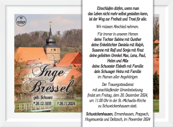 Traueranzeige von Inge Bressel von Südthüringer Presse
