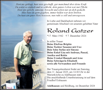 Traueranzeige von Roland Gatzer von Südthüringer Presse