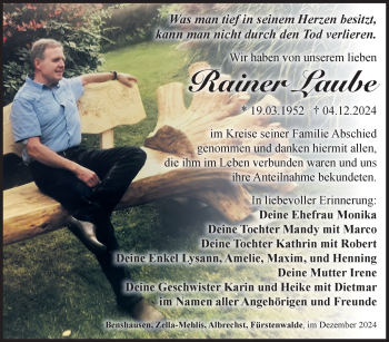 Traueranzeige von Rainer Laube von Südthüringer Presse