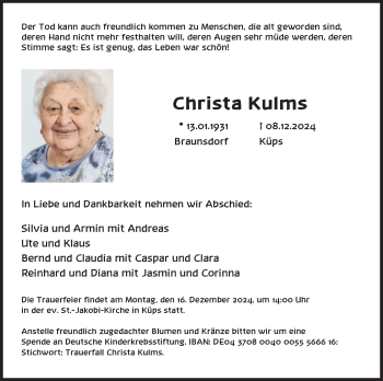 Traueranzeige von Christa Kulms von Neue Presse Coburg