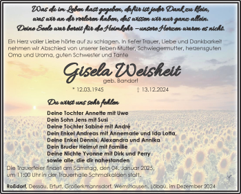 Traueranzeige von Gisela Weisheit von Südthüringer Presse