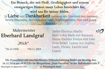 Traueranzeige von Eberhard Landgraf von Südthüringer Presse