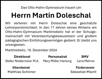 Traueranzeige von Martin Doleschal von Frankenpost