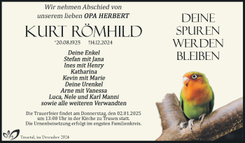 Traueranzeige von Kurt Römhild von Südthüringer Presse
