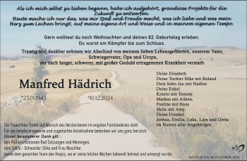 Traueranzeige von Manfred Hädrich von Südthüringer Presse
