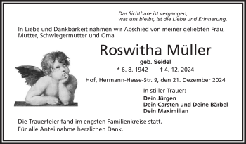 Traueranzeige von Roswitha Müller von Frankenpost
