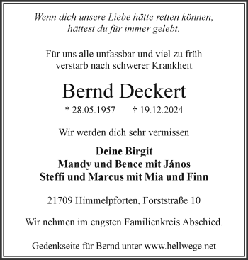 Traueranzeige von Bernd Deckert von Südthüringer Presse