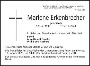 Traueranzeige von Marlene Erkenbrecher von Neue Presse Coburg