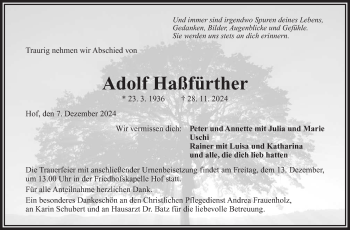 Traueranzeige von Adolf Haßfürther von Frankenpost