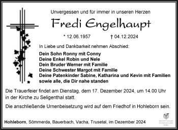 Traueranzeige von Fredi Engelhaupt von Südthüringer Presse