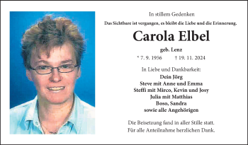 Traueranzeige von Carola Elbel von Frankenpost