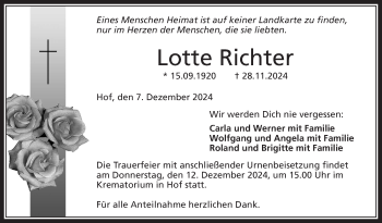 Traueranzeige von Lotte Richter von Frankenpost