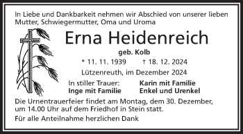 Traueranzeige von Erna Heidenreich von Frankenpost