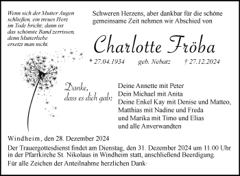 Traueranzeige von Charlotte Fröba von Neue Presse Coburg