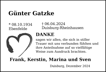 Traueranzeige von Günter Gatzke von Südthüringer Presse