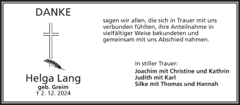Traueranzeige von Helga Lang von Frankenpost