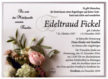 Traueranzeige von Edeltraud Fickel von Südthüringer Presse