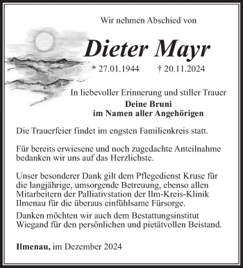 Traueranzeige von Dieter Mayr von Südthüringer Presse