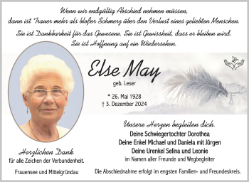 Traueranzeige von Else May von Südthüringer Presse
