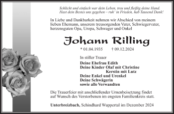 Traueranzeige von Johann Rilling von Südthüringer Presse