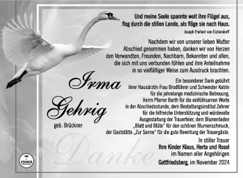 Traueranzeige von Irma Gehring von Südthüringer Presse