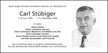 Traueranzeige von Carl Stübiger von Frankenpost