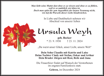 Traueranzeige von Ursula Weyh von Südthüringer Presse