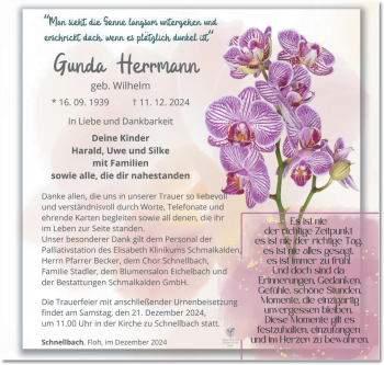 Traueranzeige von Gunda Herrmann von Südthüringer Presse