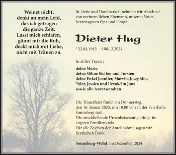 Traueranzeige von Dieter Hug von Südthüringer Presse