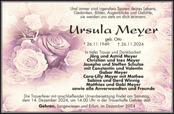 Traueranzeige von Ursula Meyer von Südthüringer Presse