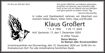 Traueranzeige von Klaus Großert von Frankenpost