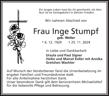 Traueranzeige von Inge Stumpf von Frankenpost