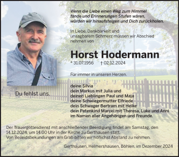 Traueranzeige von Horst Hodermann von Südthüringer Presse