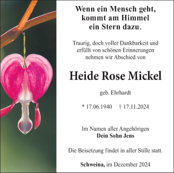 Traueranzeige von Heide Rose Mickel von Südthüringer Presse