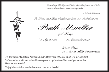 Traueranzeige von Ruth Mueller von Frankenpost