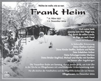 Traueranzeige von Frank Heim von Südthüringer Presse