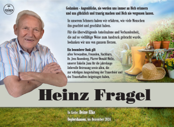 Traueranzeige von Heinz Fragel von Südthüringer Presse