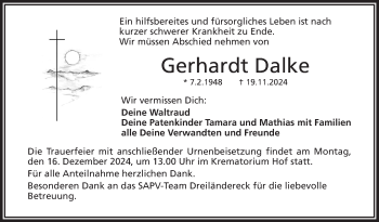 Traueranzeige von Gerhardt Dalke von Frankenpost