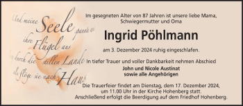Traueranzeige von Ingrid Pöhlmann von Frankenpost