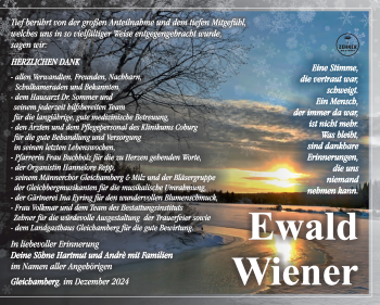 Traueranzeige von Ewald Wiener von Südthüringer Presse