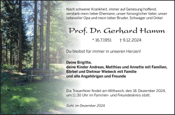 Traueranzeige von Gerhard Hamm von Südthüringer Presse